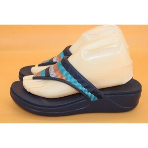 CROCS Dual Comfort Monterey Diamante Wedge Navy Blue Flip Flops Women's 9